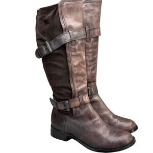 Cole Haan Whitley Brown Suede Leather Buckle Strap Tall Riding Boots Women 9.5B